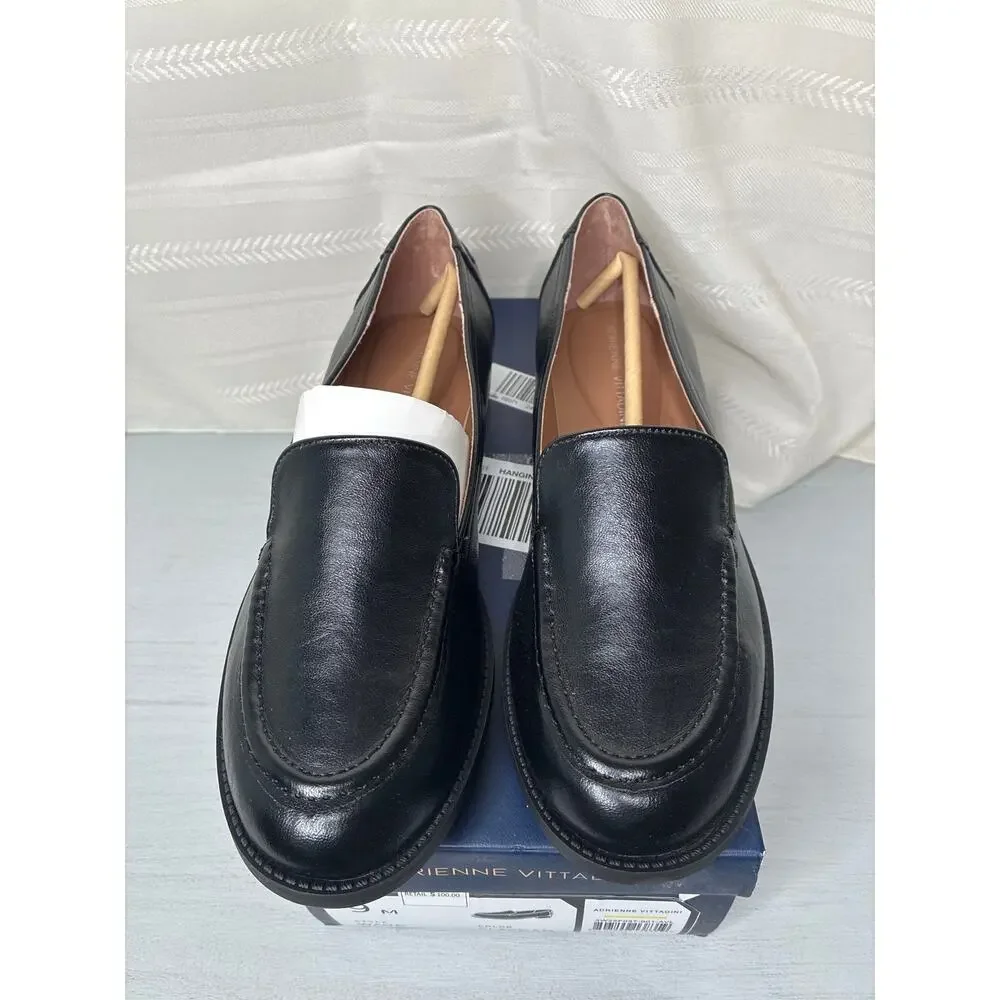NIB Adrienne Vittadini Wave Womens 9 M Black Moc Toe Slip On Loafer Shoes